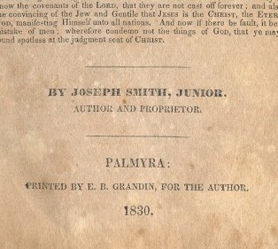 Résumons la croyance Mormonne 1830-title-page-of-book-of-mormon